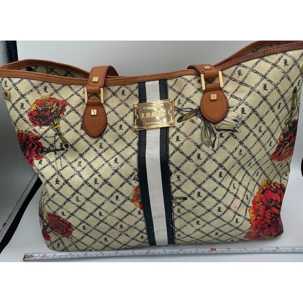 L.A.M.B. Gwen Stefani Calligraphy Roses Large Tote Bag Floral Monogram Y2K - Picture 10 of 15